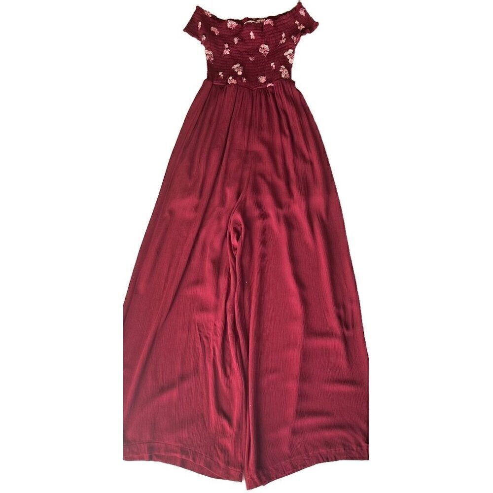 Taylor & Sage Womens Burgundy Stretch Off The Shoulder Wide Leg Jumpsuit Size S - Picture 9 of 14